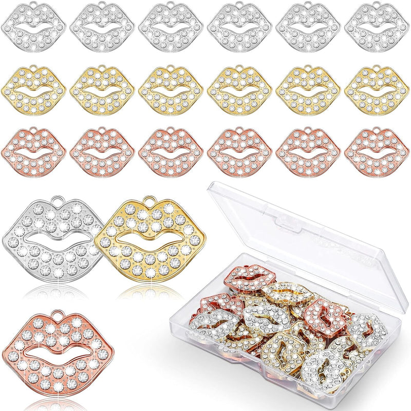 30 Pieces Rhinestone Lip Kiss Charms Crystal Lip Charms Cubic Zirconia Lip Kis