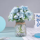 Artificial Led Blue Rose Flowers With Glass Vase, Remote Control Led Light, Flower Arrangement For Table Centerpiece, Home Office Wedding Decoration