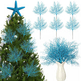 6 Pcs Blue Coastal Ornaments For Christmas Tree Pick 16.9 Inch Coral Coastal Ocean Branch Picks Xmas Artificial Flowers Tree Filler Twigs For Wreath Vase Gift Display