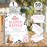 Baby Shower Diaper Raffle Game Kit, Western Cow Girl Theme, 50 Tickets & 1 Standing Sign, Decoration For Shower, Gender Reveal, Baby Announcement, Party Favor & Decorations - B09, Medium