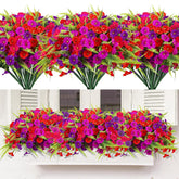 Artificial Flowers For Outdoors 12 Bundles Artificial Petunias Fake Flowers Uv Resistant Shrubs Plants With Fern For Indoor Outside Hanging Planters Home Garden Spring Summer Decorations