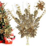 Artificial Glitter Berry Stem Ornaments, 18 Pack 17.5 Inch Rose Gold Fake Christmas Picks Decorations With Poinsettia Christmas Flowers, Bead Sticks For Christmas Tree Wedding Small Vase Wreath Decor
