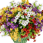 16 Bundles Artificial Outdoor Flowers Uv Resistant, No Fade, Faux Silk Daisies For Porch, Patio, Garden, Window Box, Planters – Realistic 4 Colors Fake Plants?