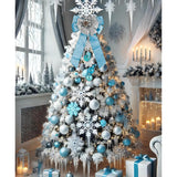 Blue Christmas Tree Topper Bows, 11 X 16 Inches Blue Bows For Christmas Tree Decorations Velvet Ribbon Bows With Baubles For Wreath, Door, Cabinet, Staircase, 1 Pc