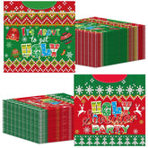 100Pcs Merry Christmas Ugly Sweater Napkins Disposable, 6.5 X 6.5 Inches Red Green Tacky Sweater Xmas Party Decoration Paper Napkins For Christmas Holiday Family Gatherings Home Office Decor