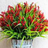 Artificial Flowers For Outdoors Plants - 20 Bundles Fake Lavender Plastic Faux Monkey Grass Uv Resistant For Home Decorations (20, Red)