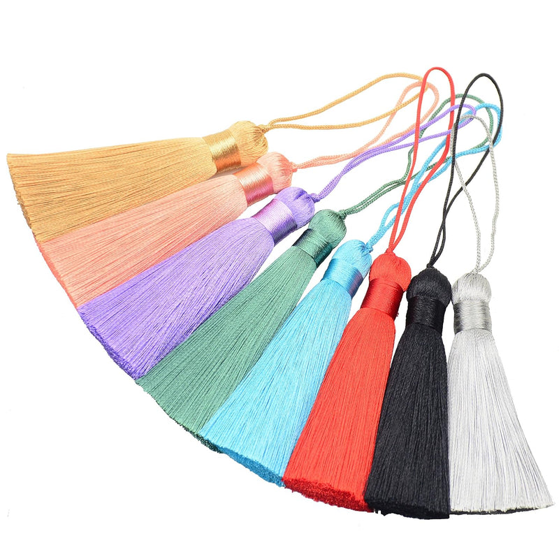 8Pcs 16Cm/6.28 Inches Cute Chunky Tassels Soft Elegant Handmade Silky Floss Ta