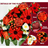 Artificial Cemetery Flowers For Grave Vase - Headstone Flower Saddle - Sympathy Flower Of Vibrant Rose Sunflower Daisy Berry, Colorfast And Easy Fit