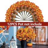 Artificial Flowers Fake Fall Plants For Outside Winter Chrsitmas Decoration, 12 Bundles Silk Fall Mums With Eucalyptus Leaves Fake Plants For Autumn Porch And Home Patio Yard Weeding Decor