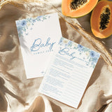 Blue Floral Family Feud Game, Baby In Bloom Baby Shower Games For Girl Boy, 25 Game Card & 1 Answer Card-A06