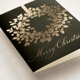 Classic Wreath Christmas Cards, 8 Cards With Envelopes, Folded 5X7 Holiday Greeting Card With Gold Foil Wreath Design, Luxurious Paper, Interior Message Included, Christmas Stationery
