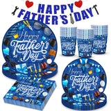 Fathers Day Decorations,101PCS Fathers Day Paper Plates and Napkins(Serves 25),Happy Father’s Day Decorations Includes Paper Plates,Napkins,Cups and Happy Fathers Day Banner
