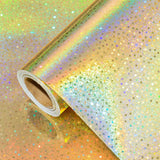 Golden Wrapping Paper Roll, Metallic Holographic Star Gift Wrap For Birthday, Valentines, Mothers Day, Graduation, Wedding, Fathers Day, Baby Shower, Christmas (17 In X 32.8 Ft)