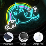 Rainbow Narwhal Neon Sign Dimmable LED Cloud Wall Light for Bedroom Dorm Party Decor