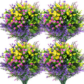 12 Pcs Artificial Flowers Outdoor, Faux Artificial Plants Uv Resistant Plastic Flower Bulk For Hanging Planter Porch Window Home Wedding Fall Summer Decor (12, Multiple Color)