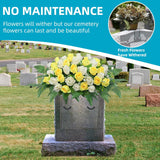 Artificial Cemetery Flowers Saddle - Grave Decoration Headstone Flower Rose For Outdoor Grave Decorations (Yellow White)