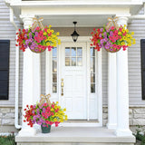 3 Pack Artificial Hanging Flower Baskets With Linen Bows, Decorative Fake Hanging Planters With 36 Pcs Uv Resistant Flowers For Spring Summer Indoor Outdoor Garden Porch Decor(Multicolour)