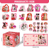 42 Pack Pet Valentine'S Day Card Set For Kids With Diy Box, Dog And Cat Designs, For School Classroom Exchanges, Boys And Girls Valentine'S Day Gifts(1 Mailbox, 42 Cards, 42 Stickers