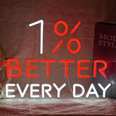 1% Better Every Day Neon Sign Red LED Wall Light USB Dimmable Motivational Decor for Office Gym