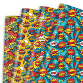 Comic Wrapping Paper 12 Sheets Colorful Talk Bubbles Designs With Pop Art Pow, Bang, Zap Cartoon Gift Wrap For Birthday, Party, 20"×28"