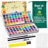 Watercolor Paint Set, 100 Colors, Includes Brushes And Palette, Metal Storage Case