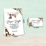 Diaper Raffle Party Games, Western Baby Shower Game, Rustic Country Western Themed Baby Gender Reveal Party Supplies & Activities -1 Double Sided Standing Sign + 50 Guessing Cards (A16)