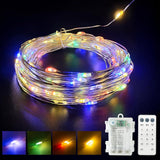 Battery Powered Silver Copper Wire Led String Lights - Remote Control, Color Changing Warm White/Multicolor, For Bedroom