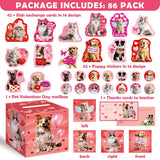 42 Pack Pet Valentine'S Day Card Set For Kids With Diy Box, Dog And Cat Designs, For School Classroom Exchanges, Boys And Girls Valentine'S Day Gifts(1 Mailbox, 42 Cards, 42 Stickers
