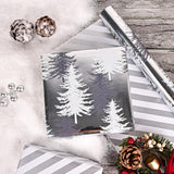 Reversible Wrapping Paper Roll - Silver Metallic Foil Gift Wrap With Trees, Stripes Design For Holiday Winter (Sliver Christmas Tree, 17Inch X 16.5Feet)