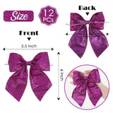 Purple Glitter Wired Ribbon Bows With Twist Tie 5.5" Premade Metallic Christmas Bows For Gift Wrapping, Wreath, Garland, Holiday Crafts Party Home Outdoor Christmas Tree Decorations, 12 Pcs
