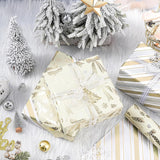 Christmas Reversible Wrapping Paper Roll For Girls, Mini Roll, Gold Foil Bow And Snowflake Design, Gold And White Stripes Gift Wrap Paper Ideal For Holiday Gifts, 17 Inches X 32.8 Feet