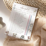 Woodland Baby Shower Games For Girl - 25 Guess Who Mommy Or Daddy Game Cards, Fun Guessing Activities For Guests Prizes, Boho Animals Theme Neutral Pink, 25 Cards