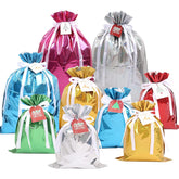 15Pcs Christmas Drawstring Gift Bags, Assorted Sizes Solid Color Goodie Bags Presents Wrapping Bag With Drawstring Ribbons And Tags, Gift Wrapping Bag For Christmas Holiday Birthday Party