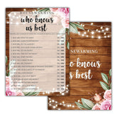 Housewarming Party Games, Who Knows Us Best, Rustic Floral New Home, New House, New Homeowner Party Games Cards, 30 Sheets Each Pack