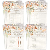 Rustic Wood And Floral Wedding Bridal Shower Games - Would She Rather, Guest Quest, He Said She Said, And Love Match - 25 Games Cards Per Game