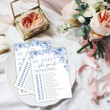 He Said She Said Bridal Shower Game - Blue Floral - 30 Pcs Double-Sided Fill-In Wedding Game Cards For Newlyweds, Engagement Party Activities & Decorations -A02