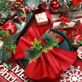 12 Pieces Christmas Napkin Rings Holder Pine Cones Poinsettia Pumpkin Wooden Napkin Rings Decor For Christmas Thanksgiving Birthday Party Supplies (Wreath Style)