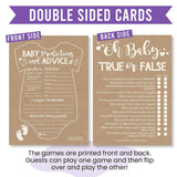 Baby Shower Games For 25 Guests - Kraft Baby Predictions & Advice Cards For New Parents, Trivia Game, Word Scramble, True Or False Babyshower Games Boy Girl Gender Neutral, Made In Usa