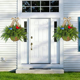 2 Set Artificial Cedar Hanging Baskets, Hanging Ferns Planters With 24 Pcs Cypress Leaves, Decor With Artificial Birds And Linen Bows,Uv Resistant For Spring Summer Outdoor Porch Garden Patio