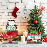 Christmas Wooden Table Centerpieces Decoration - 4Pcs Christmas Vacation Wood Desktop Removable Decor Sign Merry Christmas Gnome Ornaments For Christmas Winter Theme Party Decor Table Tier Tray