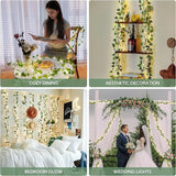 23FT Fake Ivy Vines with Lights 73 LED Artificial Greenery Garland Warm White Fairy Lights USB/Battery Operated for Bedroom Wall Balcony Wedding Decor