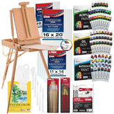 121-Piece Custom Artist Painting Set With Coronado Field Studio Sketch Box Easel, 72 Paint Colors, 24 Acrylic, 24 Oil, 24 Watercolor, 8 Canvases, 32 Brushes, Painting Pad, 2 Palettes