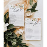 50 Pack Of Bridal Shower Games, How Well Do You Know The Couple And Who Knows The Bride Best, Floral Modern Minimalistic Design.