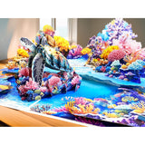 3D Pop Up Greeting Card – Handmade Sea Turtle With Baby Card – Ocean Coral Reef Scene – Mother & Baby Turtle 3D Card For Birthday, Retirement, Nature & Ocean Lovers