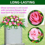 Artificial Cemetery Flowers, Artificial Silk Flower Arrangement,Artificial Rose Bouquet Grave Memorial Flowers With Headstone Flower Saddle For Graveyard Headstones Decoration (1, Pink And Red)