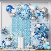Winter Balloon Garland Arch Kit With 142Pcs Blue Sliver Confetti Snowflake Foil Balloons For Winter Wonderland Christmas Baby Shower Snow Princess Froozen Birthday Party Supplies Decorations (Blue)