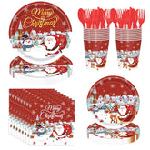 168 Pcs Merry Christmas Disposable Dinnerware Sets,Christmas Paper Plates And Cups Napkins Forks,Tablewares Christmas Paper Plates Heavy Duty,Christmas Xmas Party Supplies Decor,Serve 24