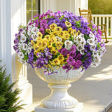 Artificial Fake Pansy Flowers For Outdoor Outside, 20Pcs Faux Silk Mixed Pansies Uv Resistant Flowers For Porch Yard Patio Window Box Home Decor (Gradient Purple Fuchsia Purple Yellow White)