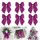 Purple Glitter Wired Ribbon Bows With Twist Tie 5.5" Premade Metallic Christmas Bows For Gift Wrapping, Wreath, Garland, Holiday Crafts Party Home Outdoor Christmas Tree Decorations, 12 Pcs