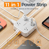 Surge Protector Power Strip 8 Outlets 3 USB Ports 1 USB C 5FT Flat Plug Extension Cord 900J Grey